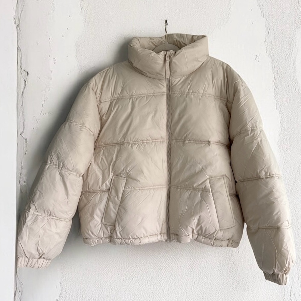 American Eagle Women’s Cream Puffer Cozy Jacket Full Zip Size XXL - Picture 1 of 7